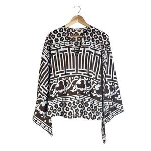 Virginia Witbeck Women’s Brown White Floral Boho Cotton Tunic Blouse Size Small